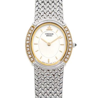 セイコー(SEIKO)の電池交換済 SEIKO セイコー クレドール オーバル ダイヤベゼル ダイヤモンド 5A70 3000 白 ホワイトシェル K18YG イエローゴールド SS ステンレス レディース クォーツ【6ヶ月保証】【腕時計】【中古】(腕時計)