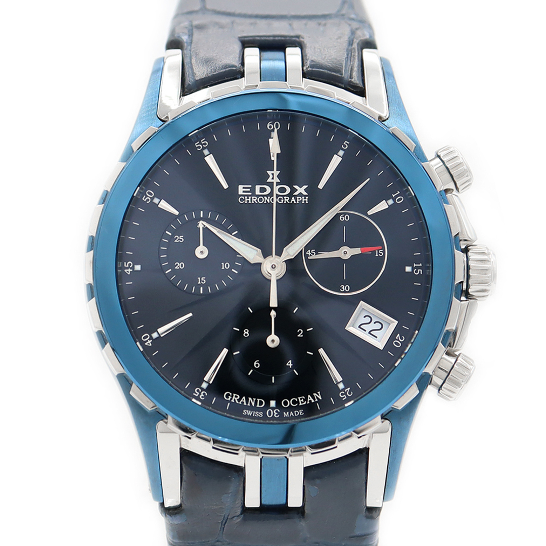 約36mm腕周り電池交換済 EDOX エドックス グランドオーシャン 10410 デイト 100m防水 黒 ブラック SS ステンレス 純正ベルト 純正尾錠 メンズ クォーツ【6ヶ月保証】【腕時計】