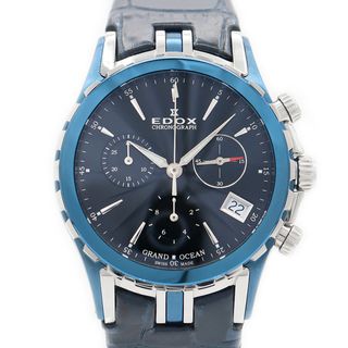 エドックス(EDOX)の電池交換済 EDOX エドックス グランドオーシャン 10410 デイト 100m防水 黒 ブラック SS ステンレス 純正ベルト 純正尾錠 メンズ クォーツ【6ヶ月保証】【腕時計】【中古】(腕時計(アナログ))