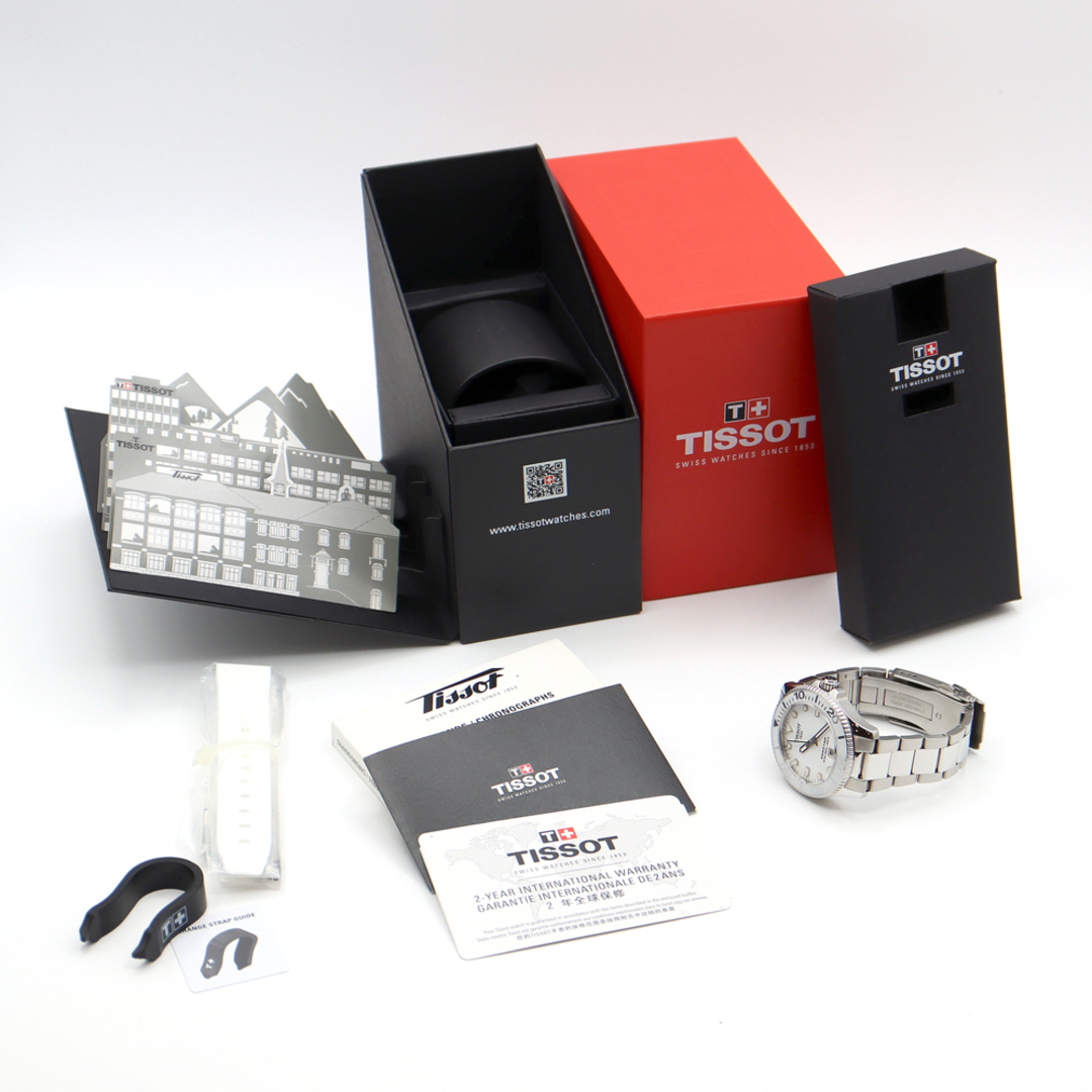 TISSOT(ティソ)の電池交換済 TISSOT ティソ シースター T120 210 11 011 00 300m防水 デイト 白 ホワイト SS ステンレス メンズ ボーイズ レディース クオーツ【6ヶ月保証】【腕時計】【中古】 レディースのファッション小物(腕時計)の商品写真