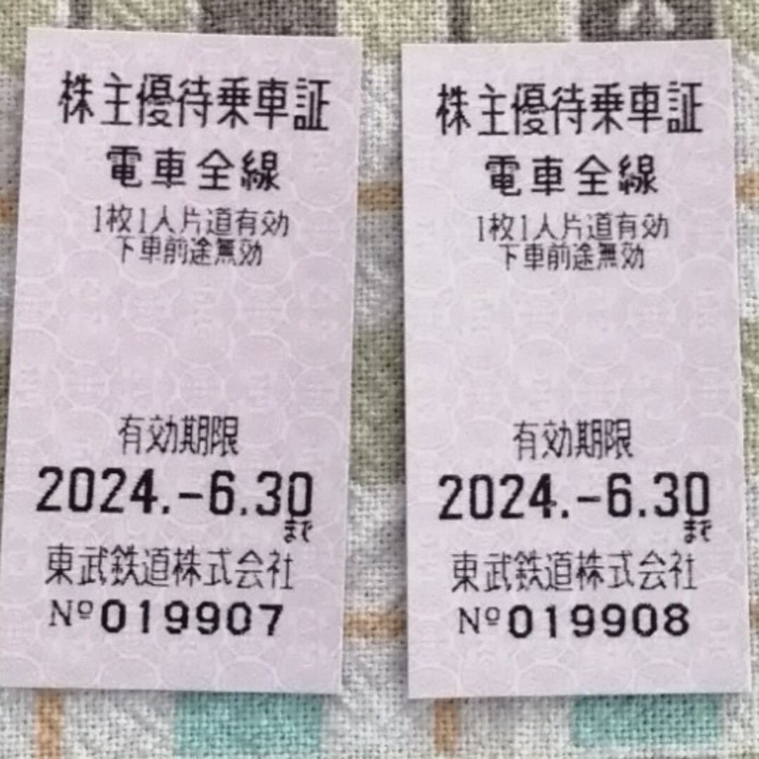 東武鉄道　株主優待乗車券×2枚 チケットの乗車券/交通券(鉄道乗車券)の商品写真