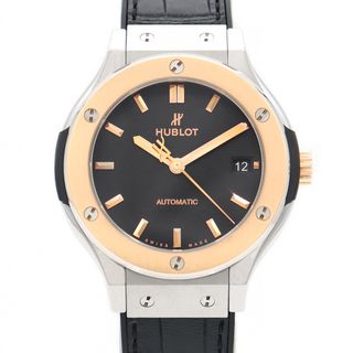 ウブロ(HUBLOT)の内部点検済 HUBLOT ウブロ クラシックフュージョン クロノグラフ キングゴールド チタニウム 565.NO1181.LR 100m防水 デイト 黒 ブラック K18KG キングゴールド Ti チタン 純正ベルト 純正尾錠 メンズ レディース ボーイズ 自動巻き【6ヶ月保証】【腕時計】【中古】(腕時計)