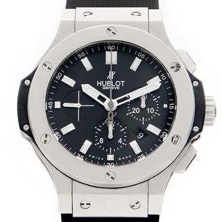 ウブロ(HUBLOT)の内部点検済 HUBLOT ウブロ ビッグバン スチール クロノグラフ 301.SX.1170.RX デイト 100ｍ防水 黒 ブラック SS ステンレス 純正ベルト 純正尾錠 メンズ 自動巻き【6ヶ月保証】【腕時計】【中古】(腕時計(アナログ))