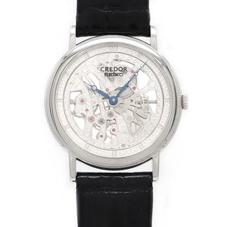 セイコー(SEIKO)のSEIKO セイコー クレドール シグノ GBBD987 スケルトン シルバー PT プラチナ 純正ベルト 純正尾錠 メンズ 手巻き【6ヶ月保証】【腕時計】【中古】(腕時計(アナログ))