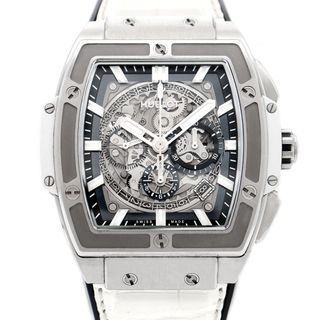 ウブロ(HUBLOT)のHUBLOT ウブロ スピリット オブ ビッグバン チタニウム ホワイト 601.NE.0172.LR.JPN17 日本限定 クロノグラフ デイト シルバー スケルトン TI チタン 純正ベルト 純正尾錠 メンズ 自動巻き 【6ヶ月保証】【腕時計】【中古】(腕時計(アナログ))