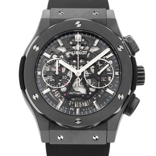 ウブロ(HUBLOT)の内部点検済 HUBLOT ウブロ クラシックフュージョン アエロフュージョン クロノグラフ ブラックマジック 525.CM.0170.RX デイト スケルトン 黒 ブラック セラミック SS ステンレス 純正ラバーベルト 純正尾錠 メンズ 自動巻き【6ヶ月保証】【腕時計】【中古】(腕時計(アナログ))