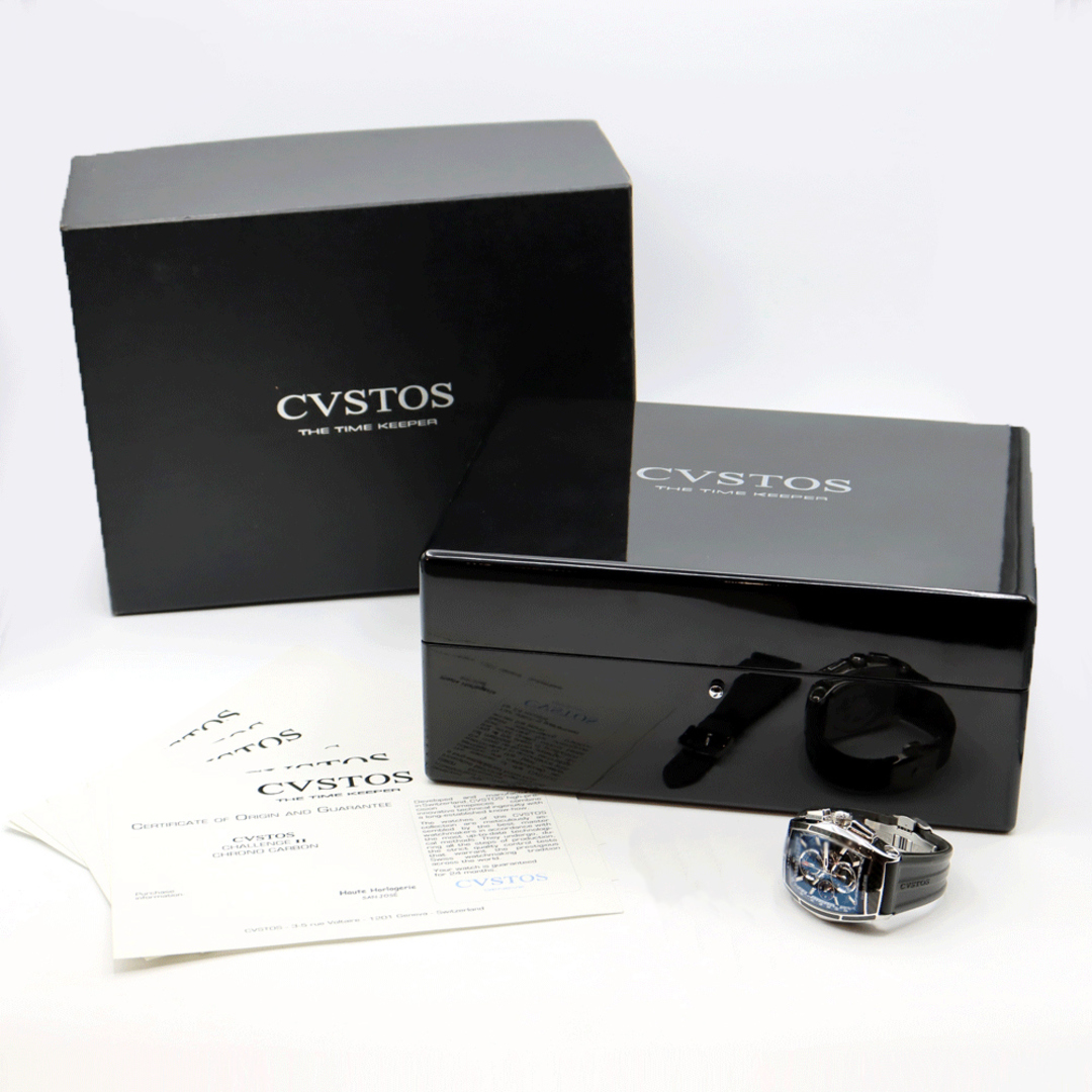 CVSTOS(クストス)のCVSTOS クストス チャレンジ クロノII カーボン クロノグラフ CVT-CHR2-CARBON デイト 黒 ブラック スケルトン SS ステンレス カーボン 純正ベルト 純正尾錠 メンズ 自動巻き チャレンジクロノ2【6ヶ月保証】【腕時計】【中古】 メンズの時計(腕時計(アナログ))の商品写真