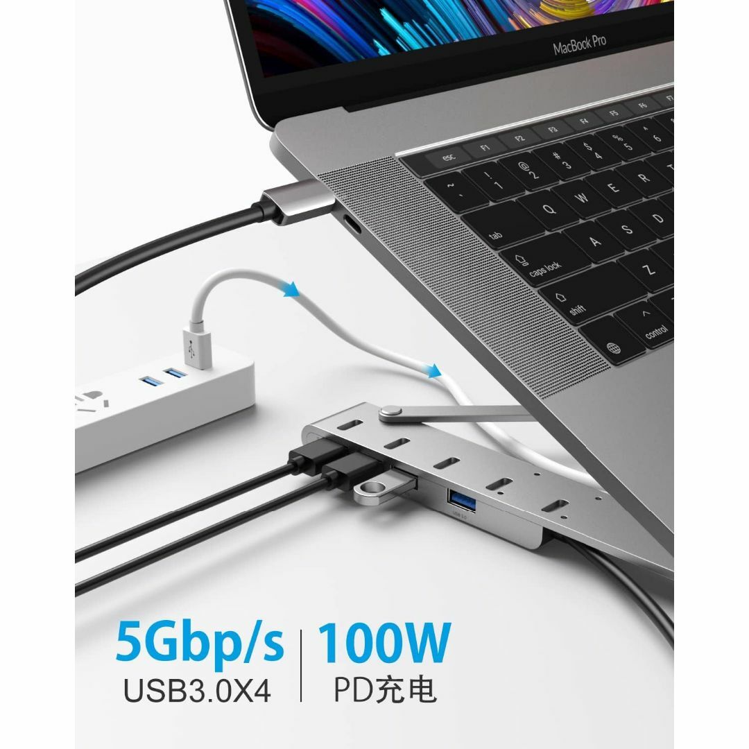 【100WPD充電ポート付き】ノートパソコンスタンド USB C ハブ スマホ/家電/カメラのPC/タブレット(PC周辺機器)の商品写真
