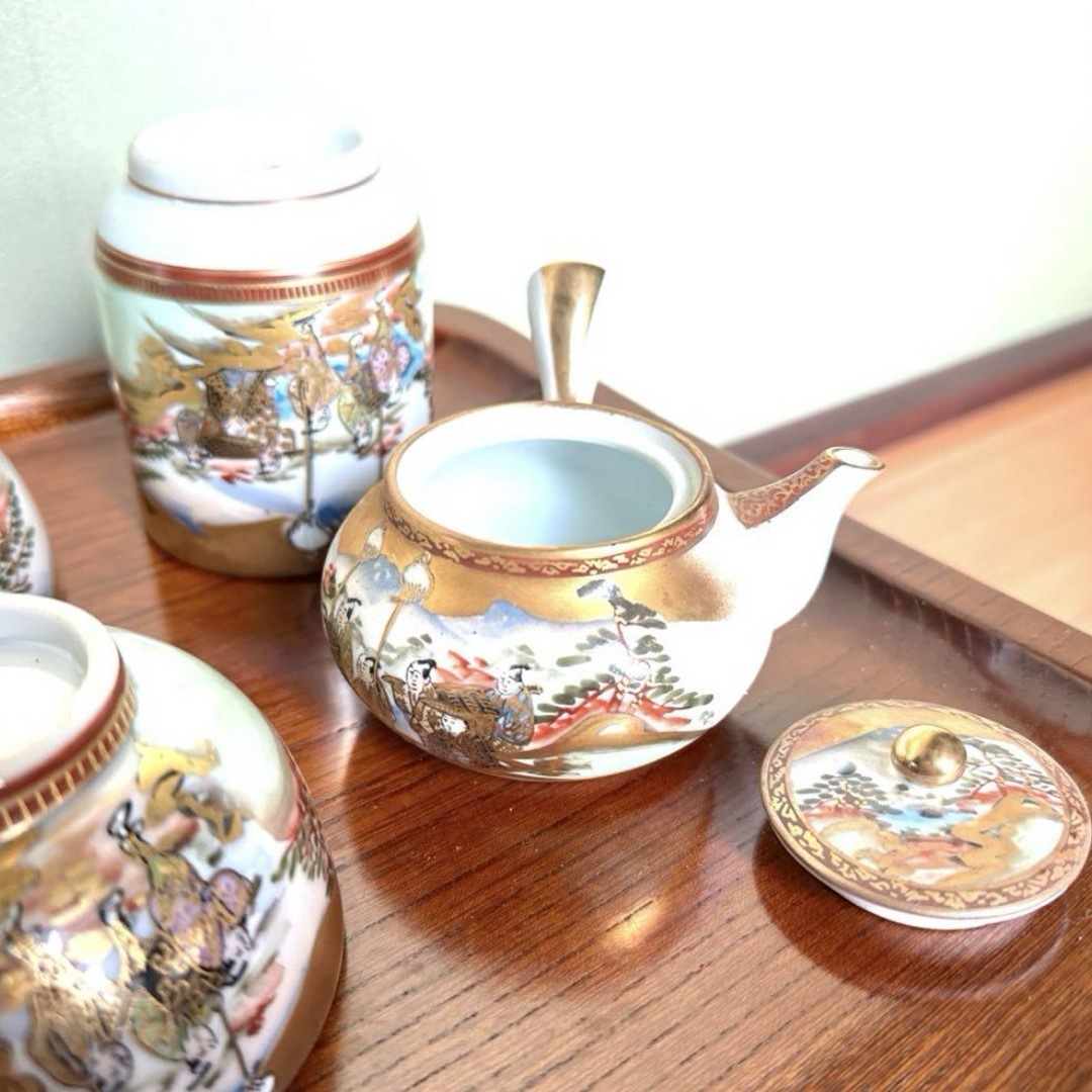 【新品】九谷焼玉水造 豪華 金彩 大名行列 茶器揃 急須 湯呑み茶碗　茶器