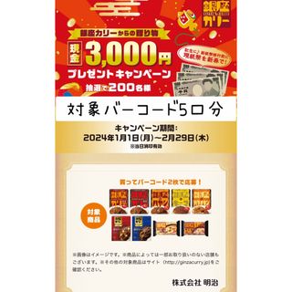 メイジ(明治)の銀座カリー 現金3,000円プレゼントキャンペーン 対象バーコード10枚5口分(その他)