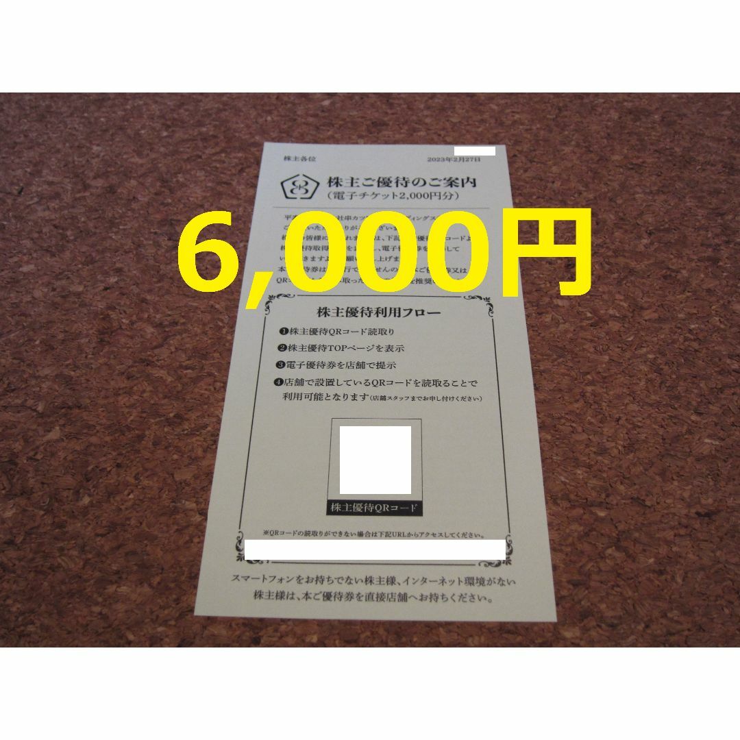 串カツ田中 株主優待 6000円 クーポン チケットの優待券/割引券(レストラン/食事券)の商品写真