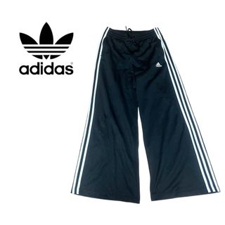 アディダス(adidas)の希少★アディダス フレアトラックパンツ 3本線 男女兼用 ブラック ジャージ(その他)