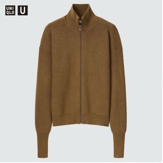 ユニクロ(UNIQLO)のUNIQLO U メリノブレンドフルジップセーター M ブラウン(ニット/セーター)