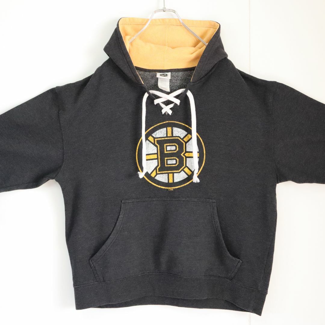 VINTAGE(ヴィンテージ)の【NHLチーム】ブルーインズ／パーカー　XL　ビッグロゴ　裏起毛　チャコール メンズのトップス(パーカー)の商品写真