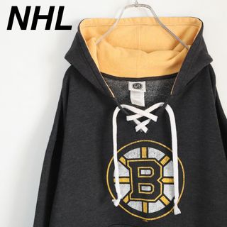 ヴィンテージ(VINTAGE)の【NHLチーム】ブルーインズ／パーカー　XL　ビッグロゴ　裏起毛　チャコール(パーカー)