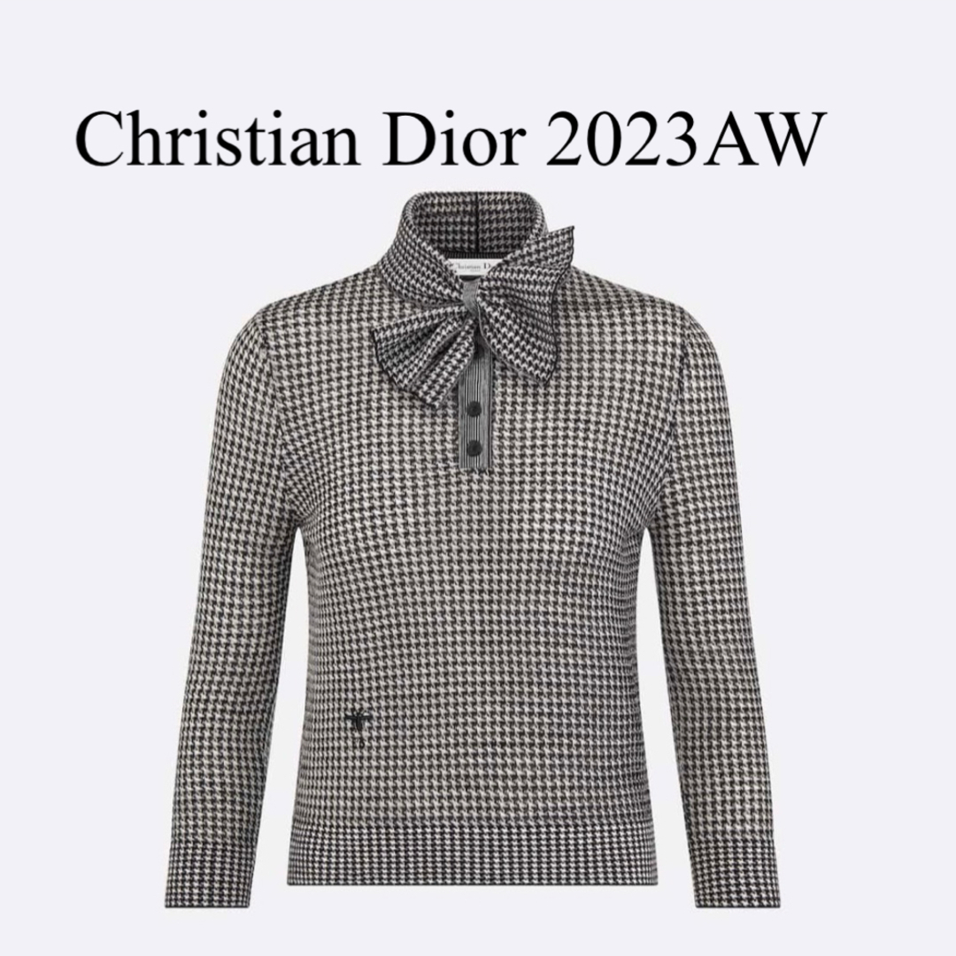 トップスChristian Dior♡2023AW千鳥格子柄ボウカラーセーター