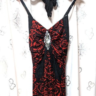 赤×黒♥花柄♥デカ♥ビジュー♥キラキラ♥ゴージャス♥レア♥ロング♥キャバ♥ドレス