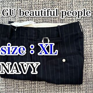 ジーユー(GU)のGU × beautiful people タックワイドパンツ ネイビー XL(スラックス)