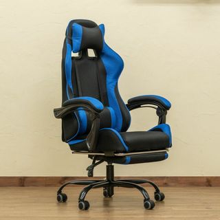 新品　送料無料　フルフラットメッシュレーシングチェア　ブルー(ハイバックチェア)