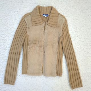 バーバリーブルーレーベル(BURBERRY BLUE LABEL)の良品 バーバリーブルーレーベル 切り替えニット ラビット ブラウン サイズ38(ニット/セーター)