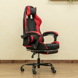 新品　送料無料　フルフラットメッシュレーシングチェア　レッド(ハイバックチェア)