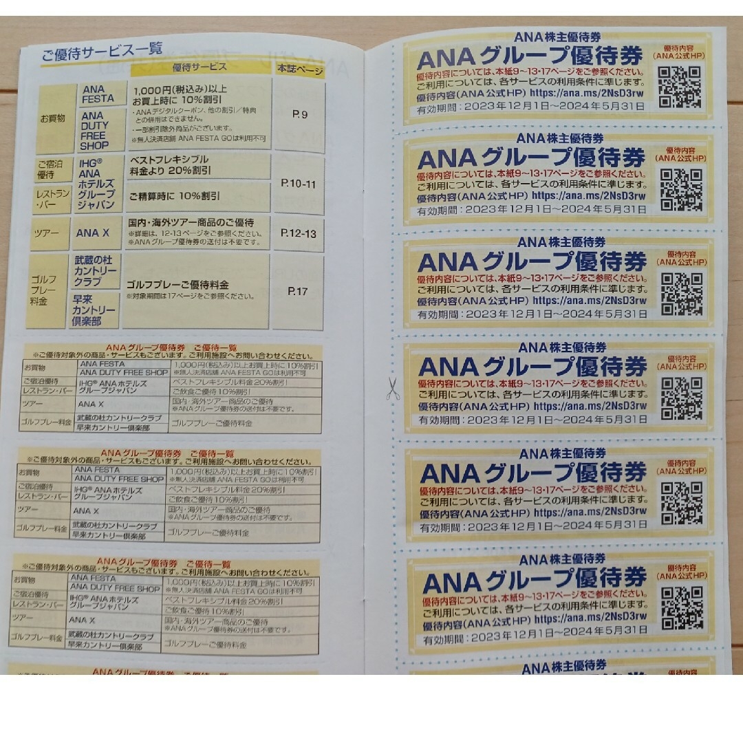 最新　ANA 株主優待券チケット２枚　グループ優待券　セット チケットの乗車券/交通券(航空券)の商品写真