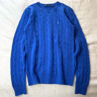 ラルフローレン(Ralph Lauren)の美品 ラルフローレン ケーブルニット セーター 青ブルー 羊毛 カシミヤ 長袖(ニット/セーター)