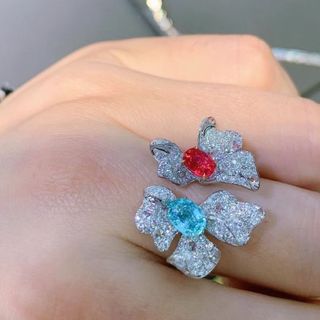 天然パライバトルマリン  スピネル ダイヤ  リング 0.49ct k18 ¥(リング(指輪))