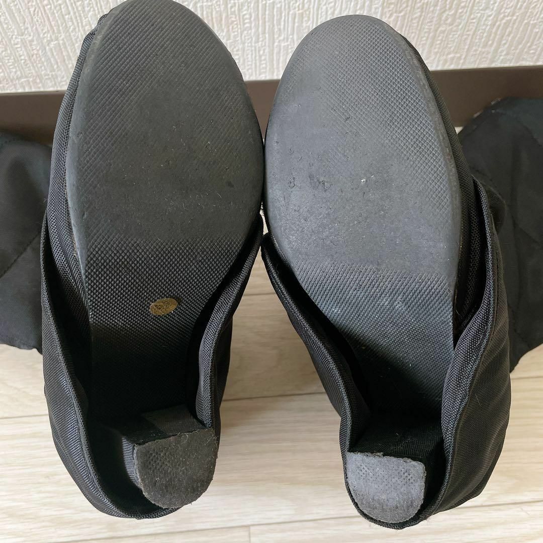 Barak(バラク)のBarak 黒 ナイロンアウター 内側コーデュロイハイヒールブーツ 24.5cm レディースの靴/シューズ(ブーツ)の商品写真