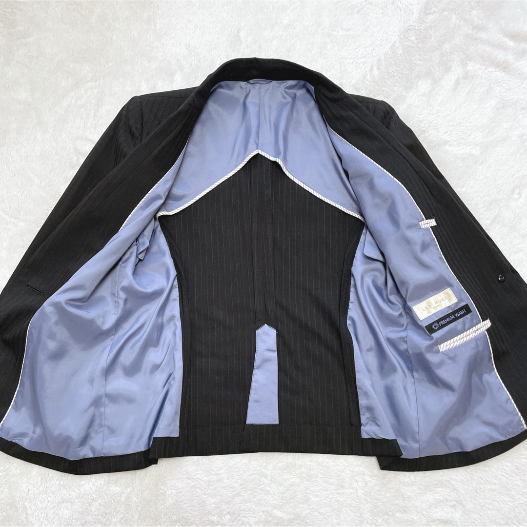 AOKI(アオキ)の美品 L レミュー ビジネス スーツ スカート 上下 セット 黒 ストライプ レディースのフォーマル/ドレス(スーツ)の商品写真