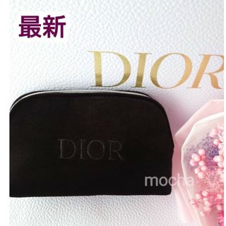 クリスチャンディオール(Christian Dior)の最新　DIOR　ディオール　刺繍ロゴ入り　ベルベット　ポーチ　ブラック(その他)