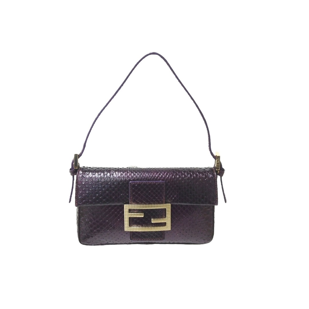 開閉式極美品 FENDI フェンディ ハンドバッグ ミニマンマバケット 2381-8BK005-LTH-049 パイソン パープル ゴールド金具  58851