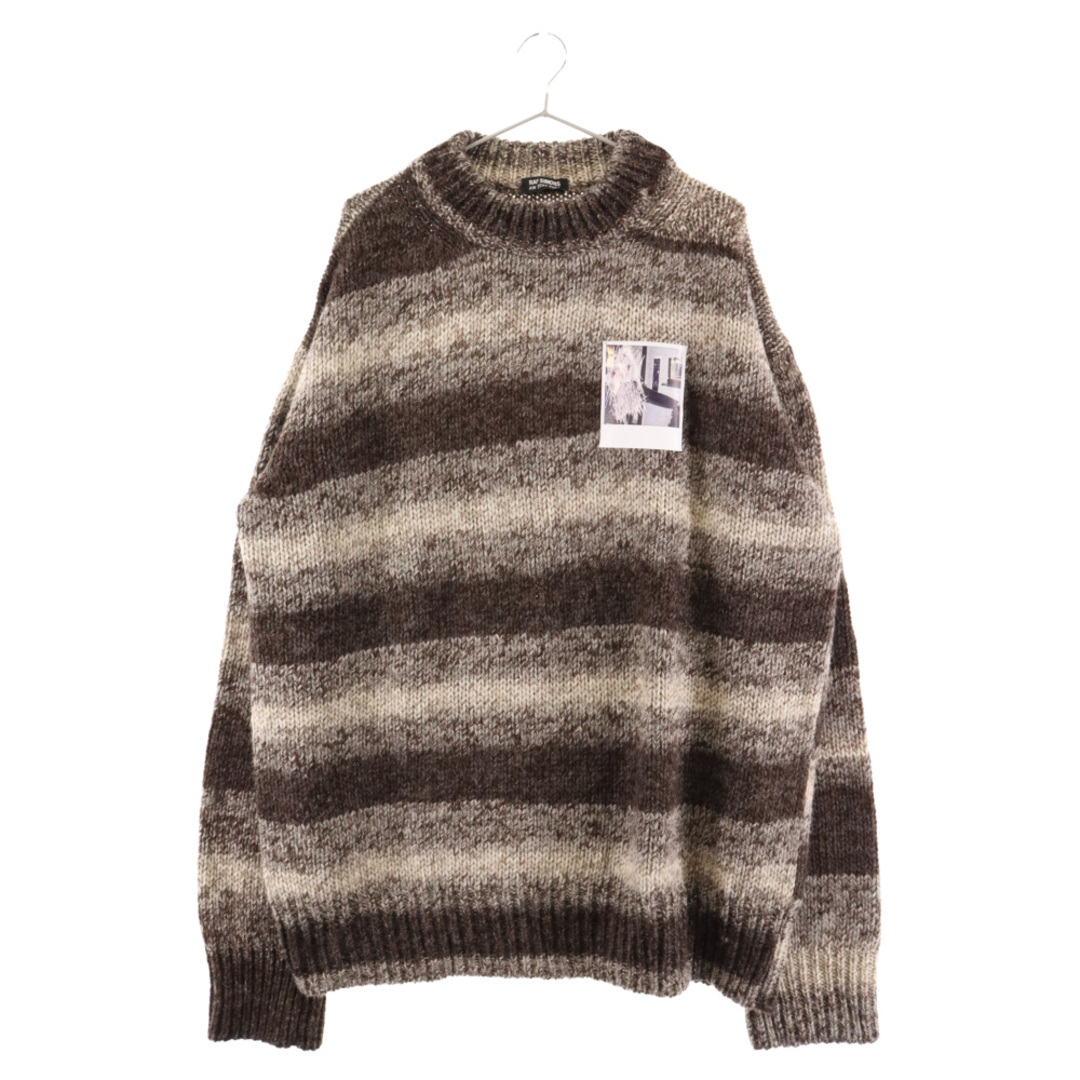 RAF SIMONS ラフシモンズ 20AW Striped Roundneck Sweater With Polaroids ストライプド ラウンドネックニットセーター ブラウン705センチ肩幅