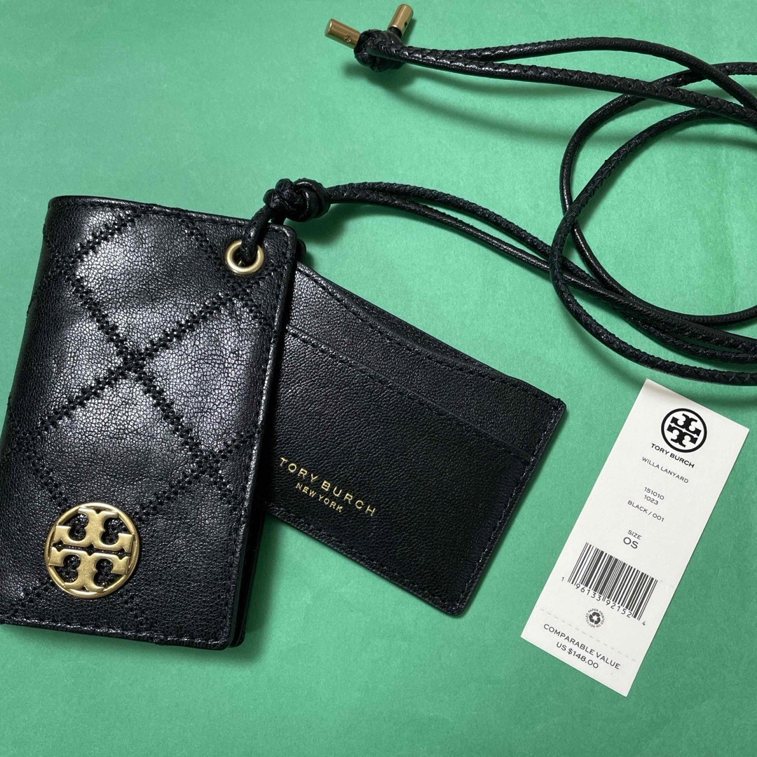 Tory Burch(トリーバーチ)の新品☆ トリーバーチ　ストラップショルダー付きカードケース　黒 レディースのファッション小物(パスケース/IDカードホルダー)の商品写真