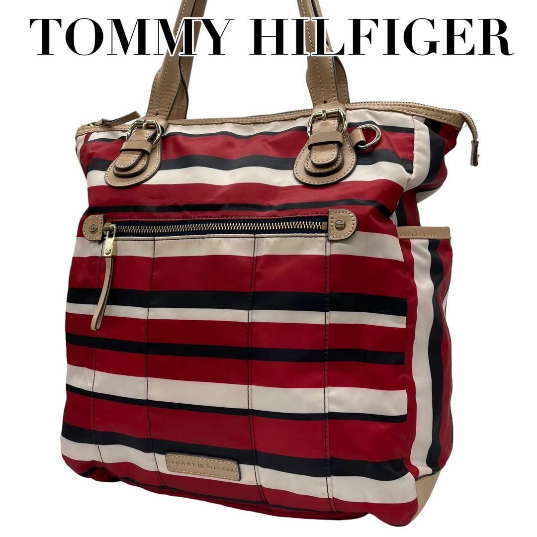 TOMMY HILFIGER(トミーヒルフィガー)のTOMY HILFIGER トミーヒルフィガー　トートバッグ　ボーダー　ナイロン レディースのバッグ(トートバッグ)の商品写真