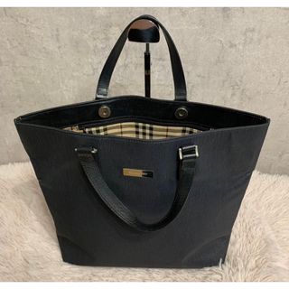 バーバリー(BURBERRY)の美品 BURBERRY レザーxナイロン ハンドバッグ チェック グレー(ハンドバッグ)