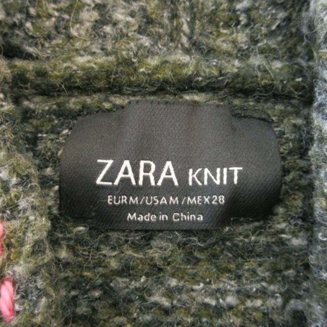 ZARA(ザラ)のザラニット ステッチ刺繍 厚手ニットワンピース M 緑 231025CK6R レディースのワンピース(ミニワンピース)の商品写真