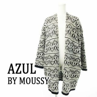 アズールバイマウジー(AZUL by moussy)のアズール 幾何学柄オーバーニットカーディガン M 黒 モノ 231030CK2R(カーディガン)