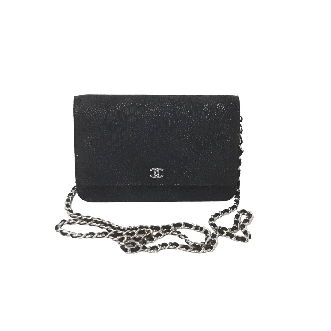 CHANEL シャネル チェーンショルダーバッグ ウォレット 18番台 レースイズモア ゴートスキン ブラック シルバー金具  58845バッグ