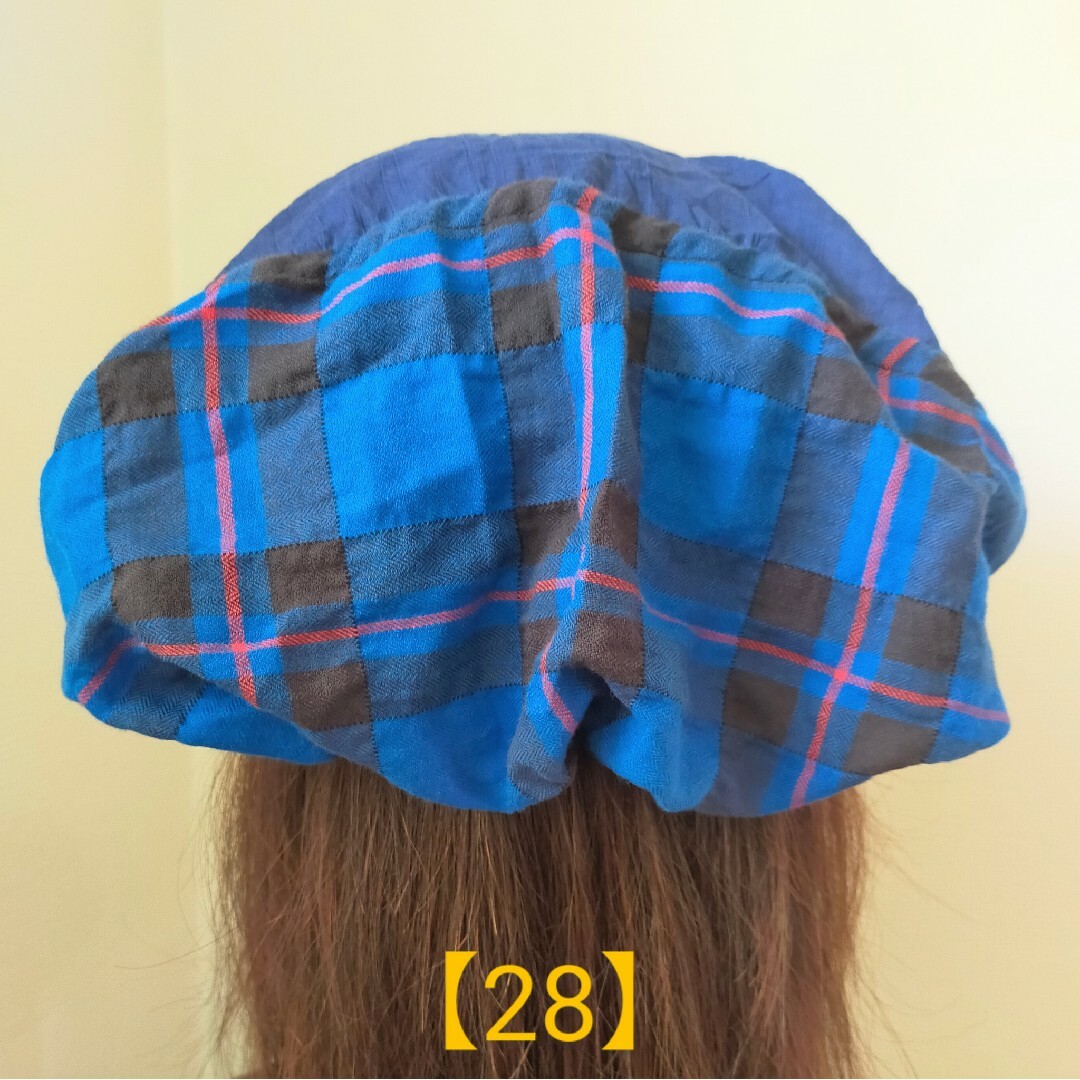【28】医療帽子　ケア帽子　バンダナキャップ〈ブルー&フレンチチェック〉 レディースの帽子(ニット帽/ビーニー)の商品写真