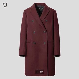 ユニクロ(UNIQLO)の【完売】UNIQLO＋J ジルサンダー ダブルフェイスダブルコート　ワイン(ロングコート)