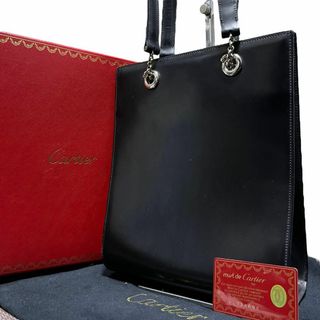 カルティエ(Cartier)の【美品】カルティエ パンテール トートバッグ ロゴ金具 レザー 黒(トートバッグ)