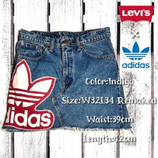 リーバイス(Levi's)の◎LEVI’S×adidas◎BIGロゴ!*古着リメイク*デニムスカート(ひざ丈スカート)