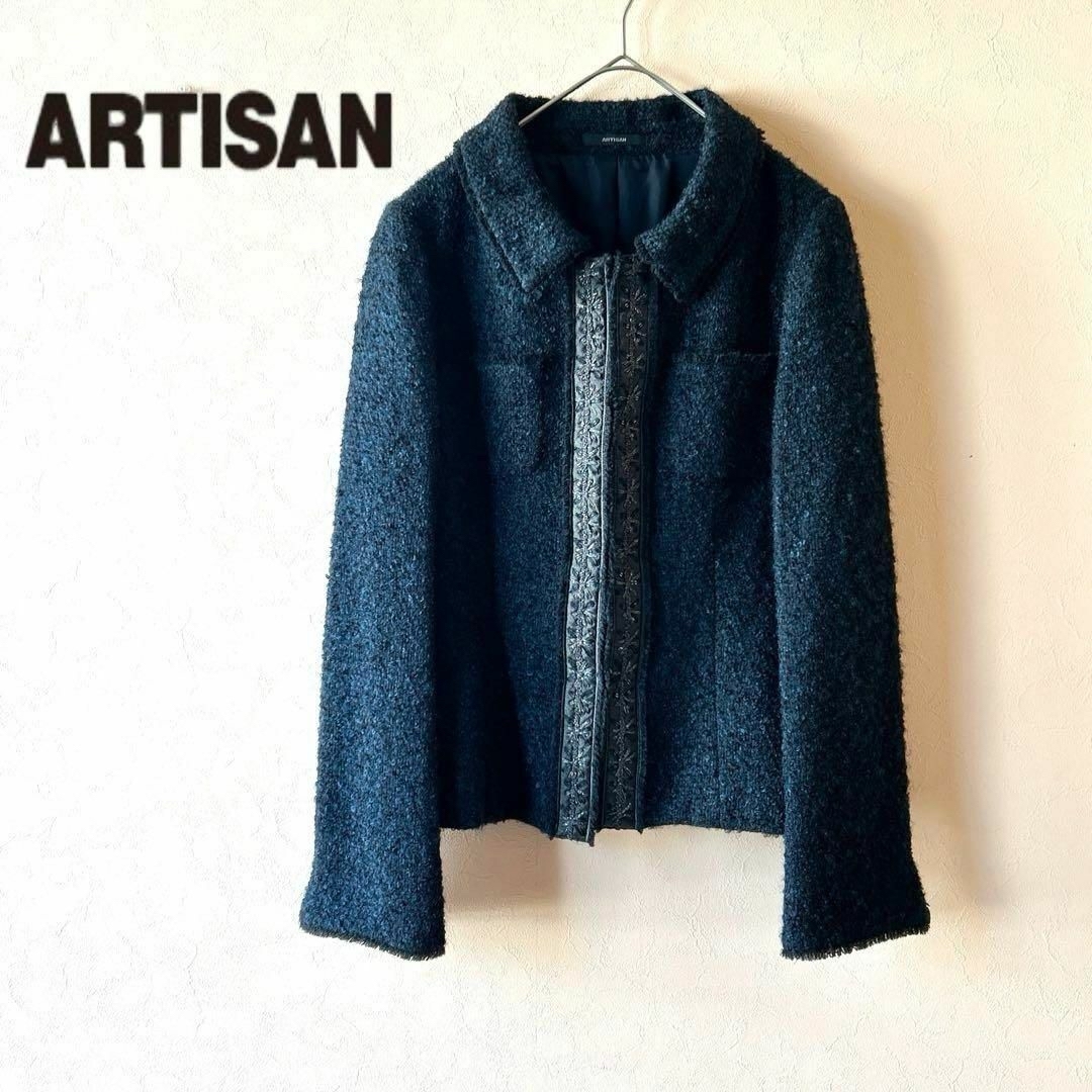 ARTISAN(アルティザン)のアルチザン　ツイードモヘアジャケット 花柄ビジュー刺繍パイピング 卒業式 卒園式 レディースのジャケット/アウター(テーラードジャケット)の商品写真