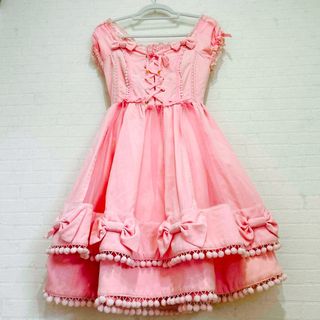 アンジェリックプリティー(Angelic Pretty)のアンジェリックプリティ　別珍　オーガンジー　K1 ピンク　リボンワンピース　(ひざ丈ワンピース)