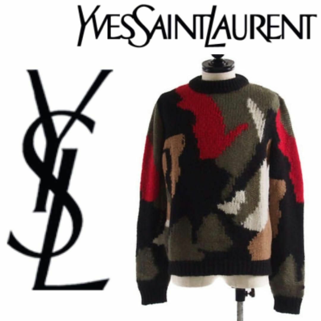 メンズSaint Laurent マルチカラーニット カモフラージュ L