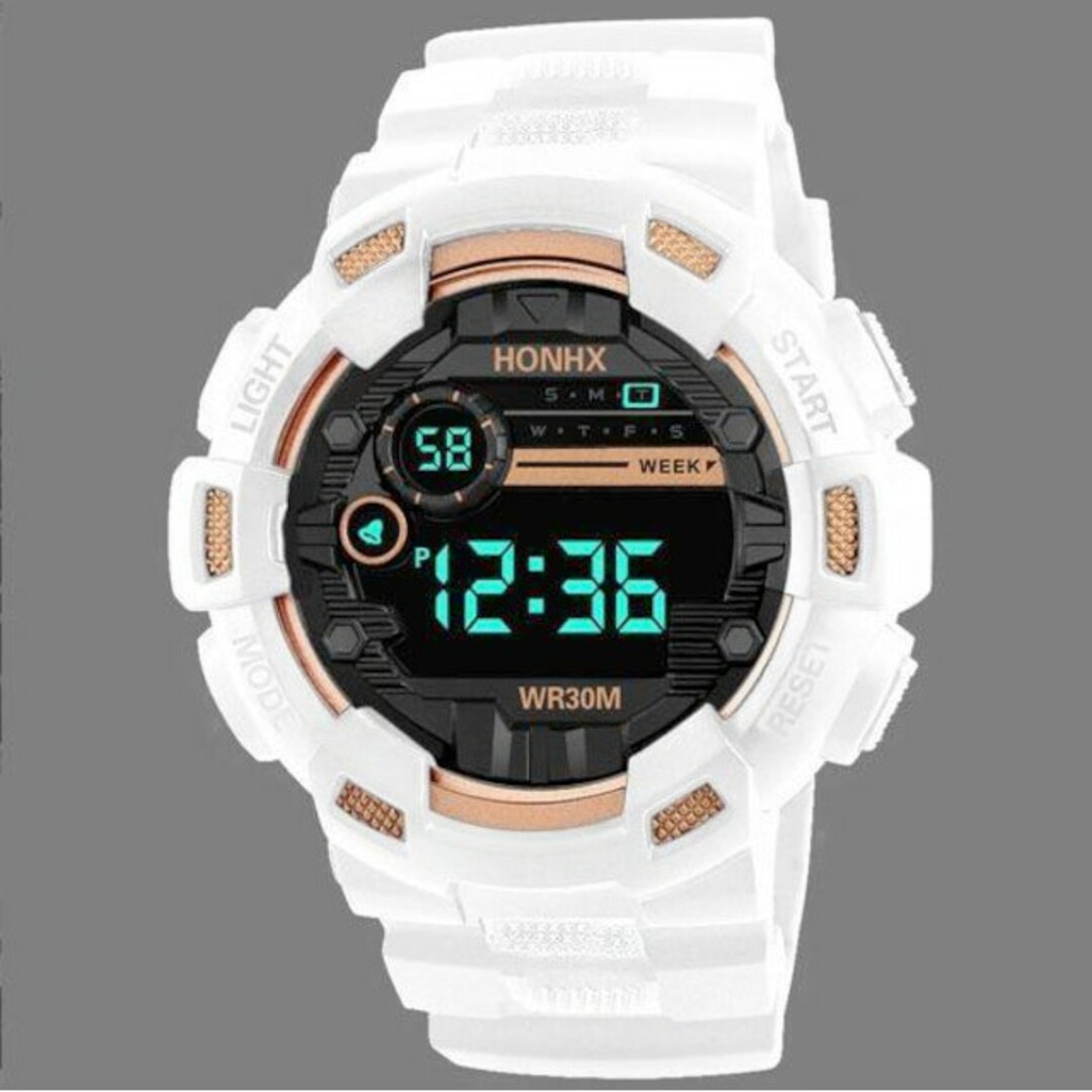 0312 多機能 デジタル腕時計新品 腕時計 白ゴールド メンズの時計(腕時計(デジタル))の商品写真