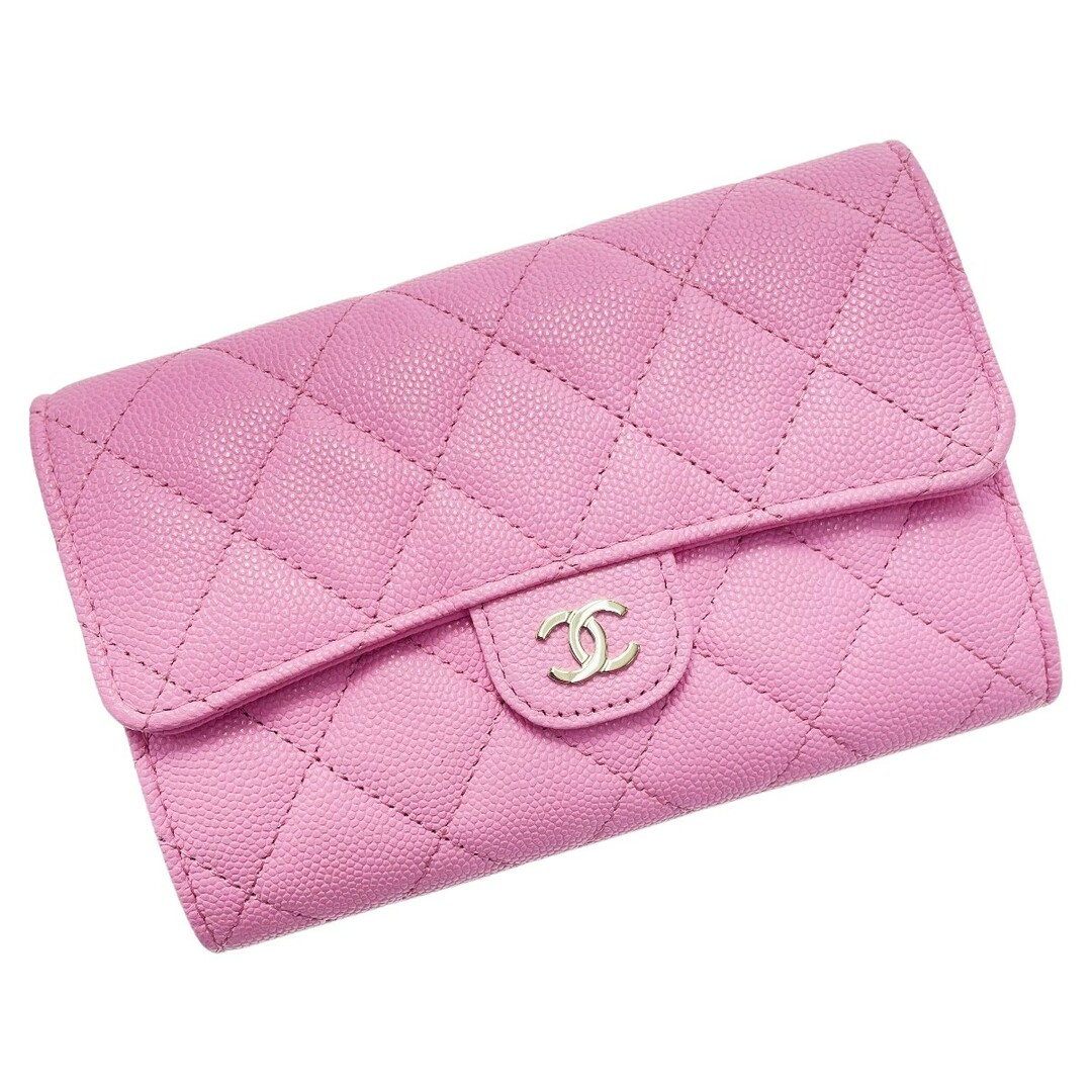 ☆☆CHANEL シャネル マトラッセ タイムレスクラシック ライン AP0232 ライトピンク 3つ折り財布 キャビアスキン レディース財布