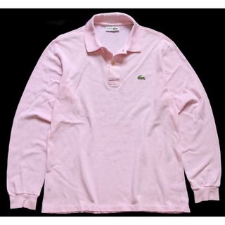 ラコステ(LACOSTE)の70s フランス製 CHEMISE LACOSTE ラコステ ワンポイント コットン 鹿の子 長袖ポロシャツ ピンク 3★67 ビンテージ ユーロ フレンチ(ポロシャツ)