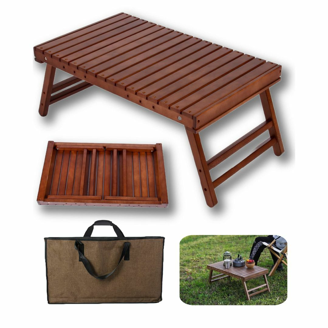 FOREST HOME 木製テーブル 折りたたみ式 天然木製 ダークブラウン 軽テーブル/チェア